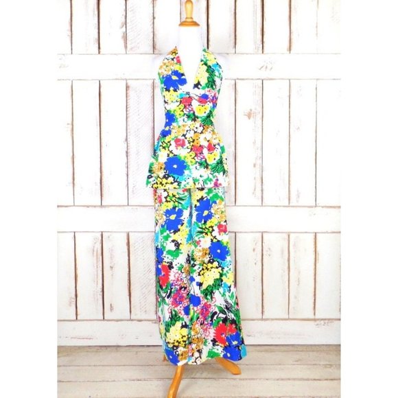 Sunday's Child California Pants - 60s vintage Sundays Child California bright op art floral two piece pantsuit